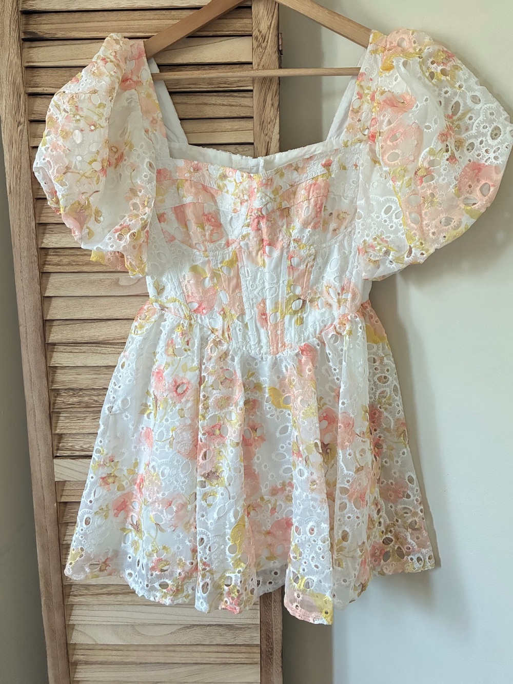 Altar'd State Cottagecore Garden Floral Eyelet Lace Corset Mini Dress Size S
